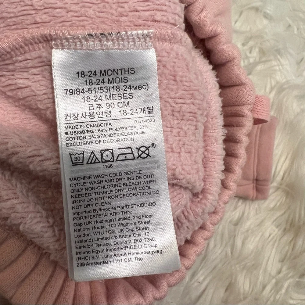 Baby Gap Girls Size 18-24 Months Sweatpants Light Pink Fleece Lined Drawstring